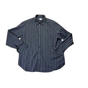 Armani Collezioni Mens XXL Black & Gray Striped Button-Down Long Sleeve Shirt